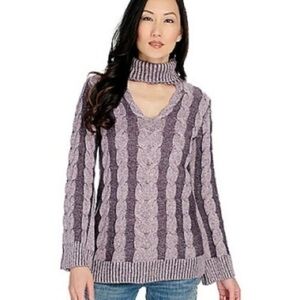 Indigo Thread Co Cable Knit Turtleneck Keyhole Purple Sweater Size Large